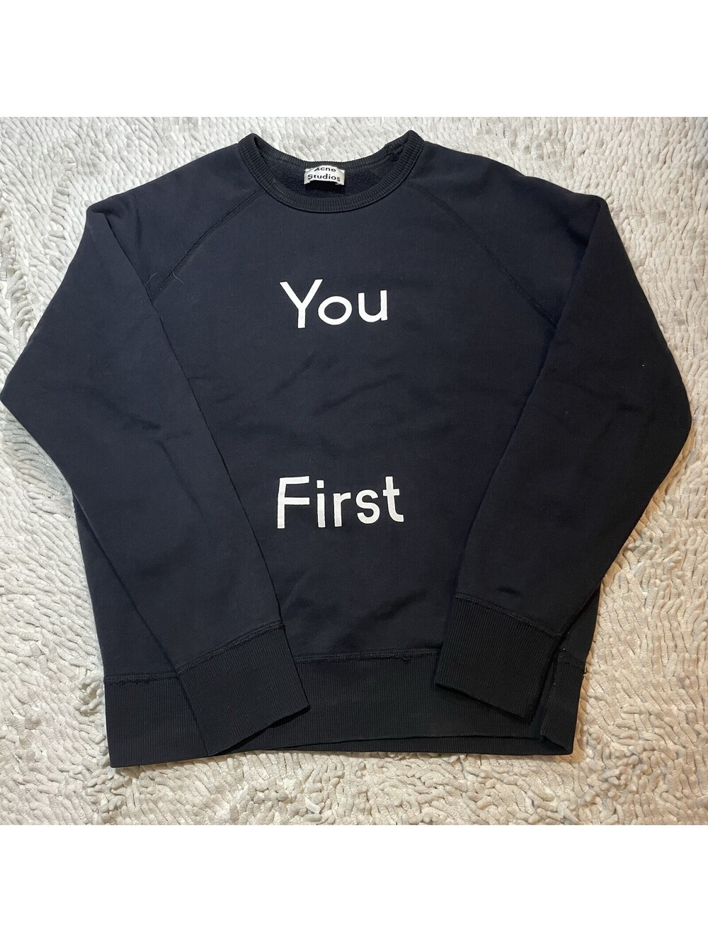 Acne Studios FW14 You First Black Boxy Crewneck Sweatshirt Oversized XXS (Fit S)
